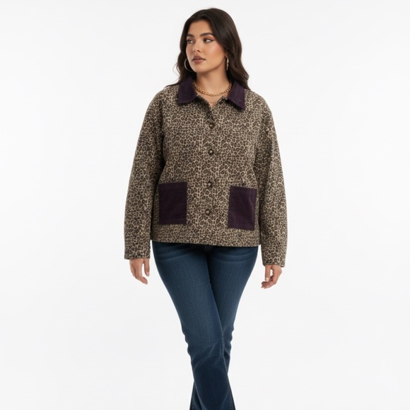 idem ditto Jackets & Blazers - Idem Ditto Jacket Womens Size L Brown Leopard Print Corduroy Collar NWT​